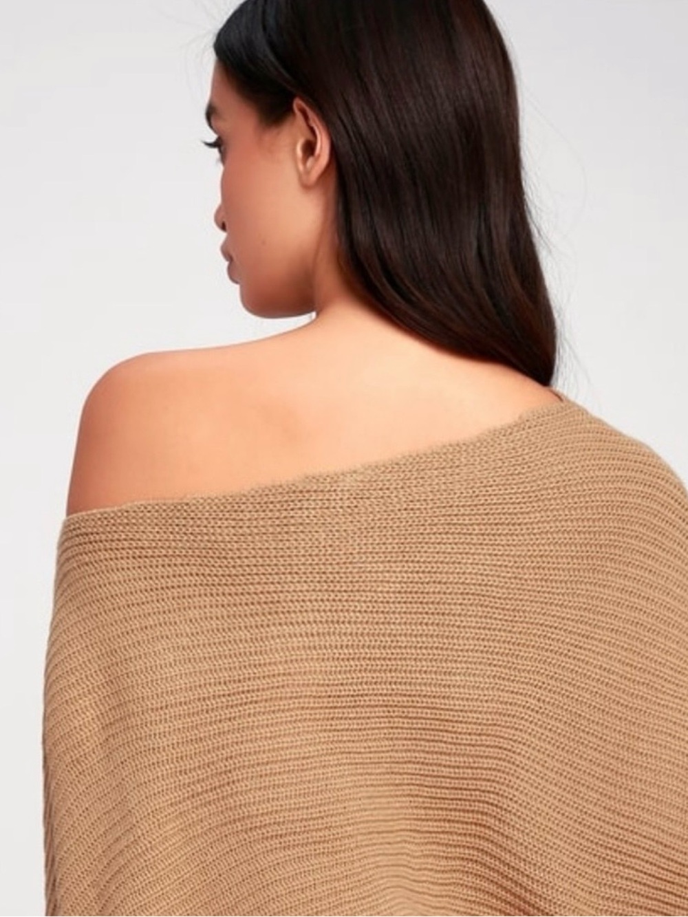 Sadie & Sage Women’s Asymmetric Knit Sweater Off Shoulder Camel Size S/M - Picture 3 of 7